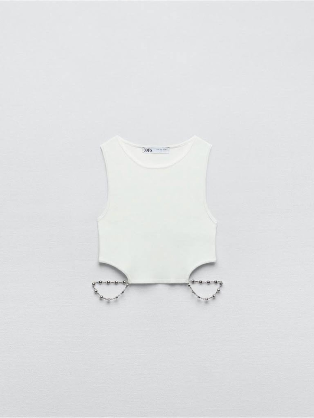 Zara White Tank Top Jewel Beaded Chain
